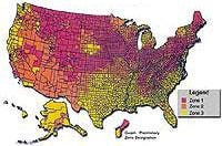 EPA Map of Radon Zones showing Zone 1, 2, and 3 counties across the United States