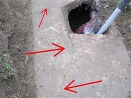 Underground leaching system components with annotated arrows showing drainage paths